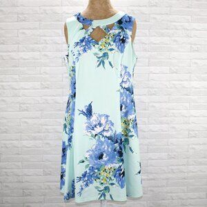 ALYX Dress Sleeveless Floral Summer Cut Out Neckline Sheath Blue Plus Size 16